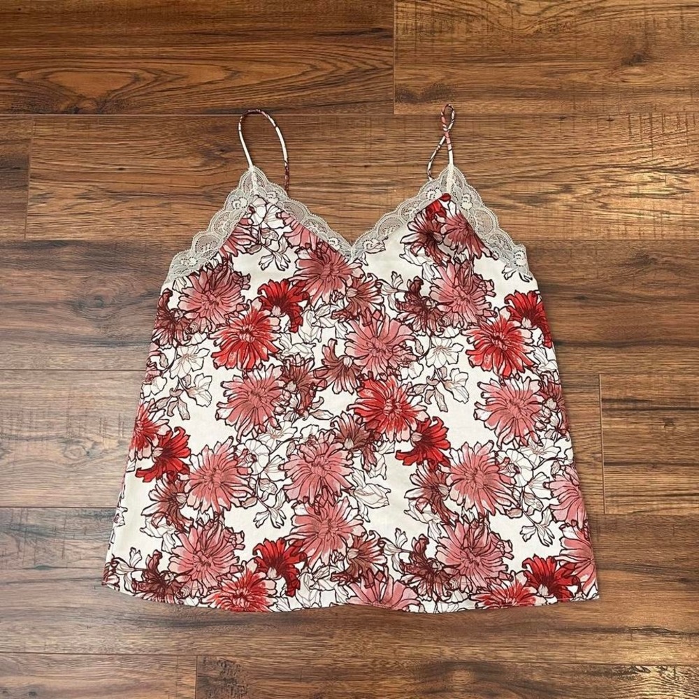 Aritzia Little Moon Floral Lace Trim Cami Women M Satin Boho Cottagecore